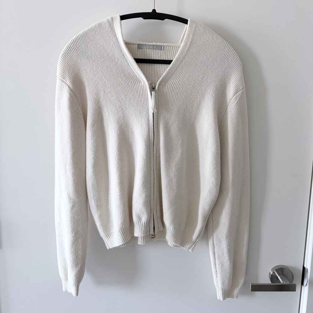 Muura Wool Hoodied Cardigan Sweater Cream White Size S